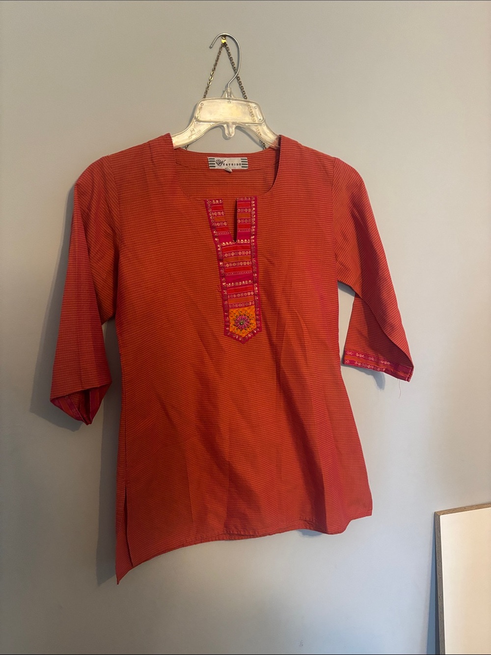 Women’s Orange Embroidered Tunic Top - Unknown Brand